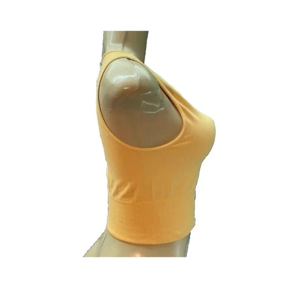 Avocado L/XL Marigold Yellow Seamless 4 Way Stretch Wicking Ribbed Hem Crop Tank - Picture 3 of 6